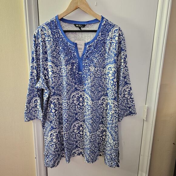 NwT Ulla Popken Embroidered Tunic Top Size 20/22 Boho 100% Cotton Comfort - Picture 1 of 6